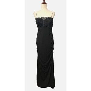 Issue New York Women's 10 Long Black Gown Dress Ruched Stretch Bodycon Tulle Y2K